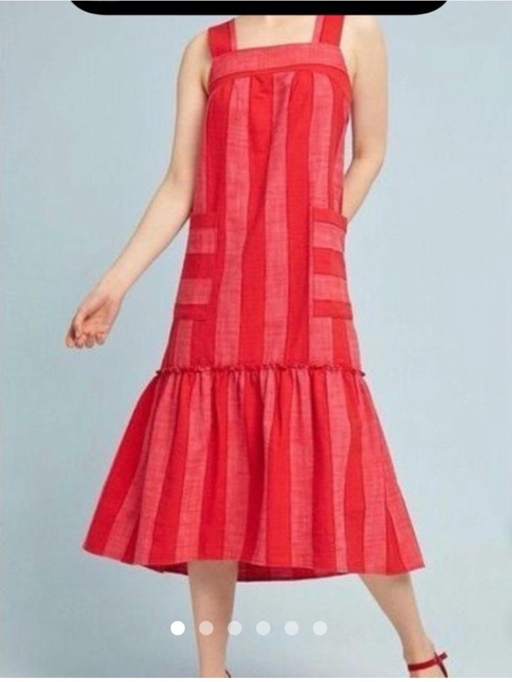 Red Striped Sleeveless Midi Dress